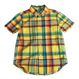 Ralph Lauren Boys Short Sleeve Plaid Pony Collared Button Up Shirt size 5